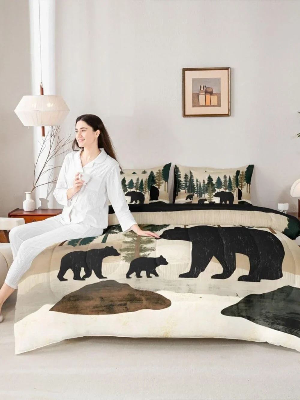 Rustic Bear Queen Comforter Set with Sheets for Kids Boys Girls Country Farmhous